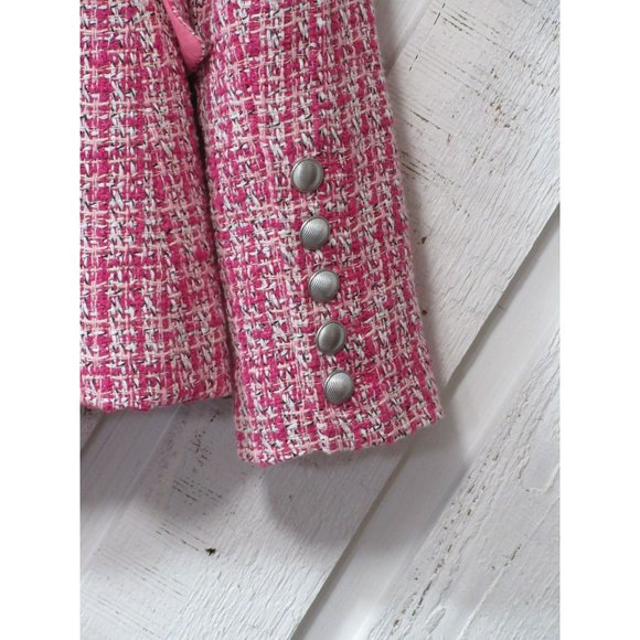 L'AGENCE Kenzie Tweed Double-Breasted Blazer in Pink Size 2 B702 Damaged - Picture 10 of 14